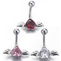 Stainless Steel Belly Ring Winged Heart with rhinestone Sold By PC