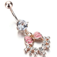 Stainless Steel Belly Ring Bowknot KC gold color plated enamel & with rhinestone Sold By PC