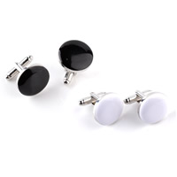 Cufflinks Zinc Alloy Flat Round platinum color plated enamel lead & cadmium free Sold By Pair