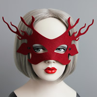 Máscara de la manera del partido, Fieltro, con Cinta de satén, Joyas de Navidad, Rojo, 56mm, Vendido por UD