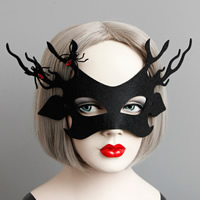 Mode partij masker, Vilt, met Satijnen lint & Hars, Halloween Jewelry Gift & gefacetteerde, zwart, 60mm, Verkocht door PC