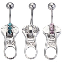 Stainless Steel Belly Ring with letter pattern & with rhinestone Sold By PC