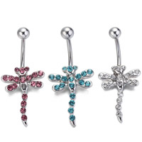 Stainless Steel Belly Ring Dragonfly with rhinestone Sold By PC