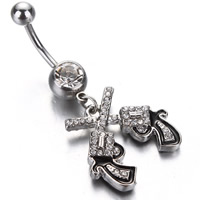 Stainless Steel Belly Ring Gun enamel & with rhinestone Sold By PC
