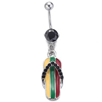 Stainless Steel Belly Ring Slipper enamel & with rhinestone Sold By PC