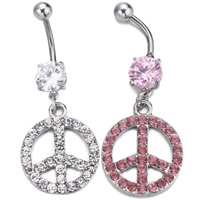 Stainless Steel Belly Ring Peace Logo with rhinestone Sold By PC