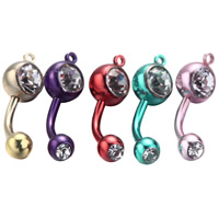 Stainless Steel Belly Ring Drum painted with rhinestone mixed colors Sold By Bag