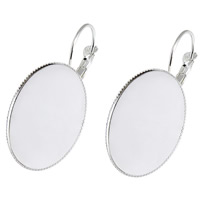 Brass Lever Back Earring Blank Flat Oval silver color plated nickel lead & cadmium free 16-30mm Sold By Bag