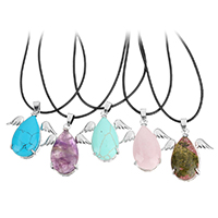 Natural Gemstone Necklace with PU Leather & Brass with 2lnch extender chain Teardrop plated & for woman nickel lead & cadmium free 1.5mm Sold Per Approx 17.5 Inch Strand