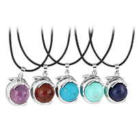 Natural Gemstone Necklace with PU Leather & Brass with 2lnch extender chain Dolphin platinum color plated & for woman nickel lead & cadmium free 1.5mm Sold Per Approx 17.5 Inch Strand