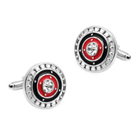 Cufflinks Zinc Alloy Flat Round platinum color plated enamel & with rhinestone lead & cadmium free Sold By PC