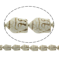 Buddhistiske perler, Syntetisk Turkis, Buddha, buddhistiske smykker, hvid, 21x29x13mm, Hole:Ca. 1mm, Længde Ca. 15.5 inch, 10Strands/Bag, Ca. 14pc'er/Strand, Solgt af Bag