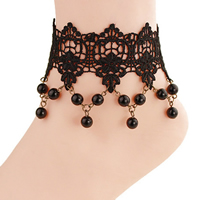 Gothic Anklet Lace with Glass & Zinc Alloy with 2.7lnch extender chain antique bronze color plated for woman nickel lead & cadmium free Sold Per Approx 7.4 Inch Strand