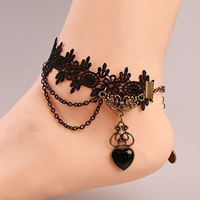 Gothic Anklet Lace with Crystal & Zinc Alloy with 2.7lnch extender chain plated for woman & faceted nickel lead & cadmium free Sold Per Approx 7.4 Inch Strand