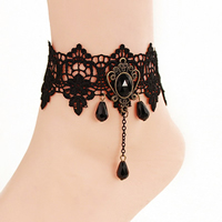 Gothic Anklet Lace with Crystal & Zinc Alloy with 2.7lnch extender chain antique bronze color plated for woman & faceted nickel lead & cadmium free Sold Per Approx 7.4 Inch Strand