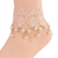 Gothic Anklet Lace with Glass Pearl & Zinc Alloy with 2.7lnch extender chain platinum color plated for woman nickel lead & cadmium free Sold Per Approx 7.4 Inch Strand
