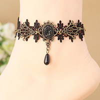 Gothic Anklet Lace with Glass & Resin Rhinestone & Zinc Alloy with 2.7lnch extender chain antique bronze color plated for woman nickel lead & cadmium free Sold Per Approx 7.4 Inch Strand