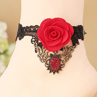 Gothic Anklet Lace with Linen & Resin Rhinestone & Zinc Alloy with 2.7lnch extender chain Flower antique bronze color plated for woman nickel lead & cadmium free Sold Per Approx 7.4 Inch Strand