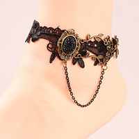 Gothic Anklet Lace with Resin Rhinestone & Zinc Alloy with 2.7lnch extender chain antique bronze color plated for woman nickel lead & cadmium free Sold Per Approx 7.4 Inch Strand