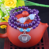 Amethyst Bracelet with Sea Opal & Kyanite & Zinc Alloy Longevity Lock antique silver color plated February Birthstone & charm bracelet & for woman &  8mm Sold Per Approx 19.5 Inch Strand