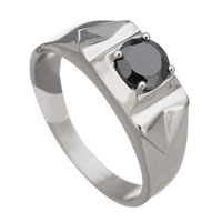 Cubic Zirconia nerezové prst prsten, Nerez, pro ženy & se zirkony & tváří, Původní barva, 8mm, Velikost:10, Prodáno By PC