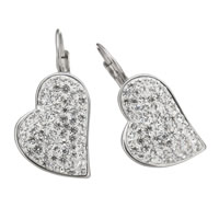 Stainless Steel Lever Back Earring with Rhinestone Clay Pave Heart original color Sold By Pair
