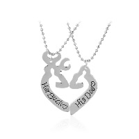 Tibetan Style Puzzle Couple Necklace, Heart, silver color plated, ball chain & with letter pattern & for woman & enamel, nickel, lead & cadmium free, 38x44mm, Length:Approx 19.6 Inch, 2Strands/Set, Sold By Set