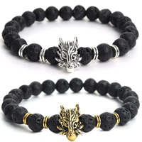 Lava Bracelet with Zinc Alloy Dragon plated natural 8mm Sold Per Approx 7 Inch Strand