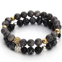 Gemstone Bracelet with Zinc Alloy Round plated & with rhinestone 8mm Sold Per Approx 7 Inch Strand