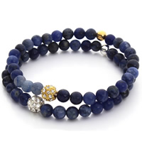Sodalite Bracelet with Zinc Alloy Round plated with rhinestone 6mm Sold Per Approx 7 Inch Strand