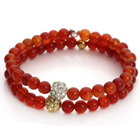 Red Agate Bracelets with Zinc Alloy Round plated with rhinestone 6mm Sold Per Approx 7 Inch Strand