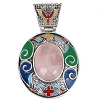 Cloisonne Pendants with Rose Quartz Flat Oval natural Approx Sold By PC