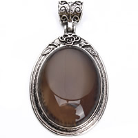 Agate Jewelry Pendants Zinc Alloy with Coffee Agate Flat Oval antique silver color plated lead & cadmium free Approx Sold By PC