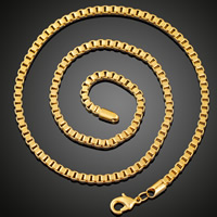 Collar de cadena de latón, metal, chapado en oro de 18 K, cadena de caja & para mujer, libre de plomo & cadmio, 4mm, Vendido para aproximado 21.5 Inch Sarta