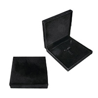 مجموعة مجوهرات القطيفة مربع, ملابس مخملية, إصبع الخاتم & قرط & قلادة, مع الغراء السينمائي, أسود, 160x160x36mm, تباع بواسطة PC