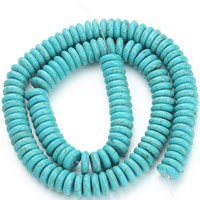Synthetische Turquoise Kraal, Rond plat, blauw, 10x3mm, Gat:Ca 1.5mm, Ca 130pC's/Strand, Per verkocht Ca 15.5 inch Strand