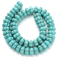Synthetische Turquoise Kraal, Pompoen, blauw, 14x7.5mm, Gat:Ca 1.5mm, Ca 50pC's/Strand, Per verkocht Ca 15.5 inch Strand