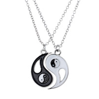Unisex Necklace Zinc Alloy with iron chain Round platinum color plated ying yang & oval chain & enamel & hollow lead & cadmium free 30mm Length Approx 19.5 Inch Sold By Bag