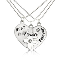 Zinc Alloy Puzzle Friendship Necklace with iron chain Heart word best friend platinum color plated Unisex & ball chain & with rhinestone & blacken lead & cadmium free Length Approx 17.5 Inch  Sold By Bag