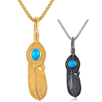 Men Necklace, 316L Stainless Steel, with Turquoise, Feather, plated, box chain & for man & blacken, more colors for choice, nickel, lead & cadmium free, 71mm, Sold Per Approx 21.6 Inch Strand
