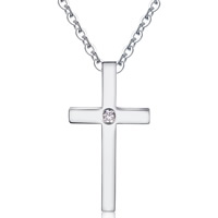 Stainless Steel Jewelry Necklace, Cross, oval chain & for woman & with rhinestone, original color, nickel, lead & cadmium free, 25x13mm, Sold Per Approx 17.7 Inch Strand