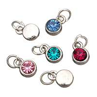 Zinc Alloy Flat Round Pendants silver color plated faceted & with rhinestone nickel lead & cadmium free Approx 4.5mm Sold By Lot