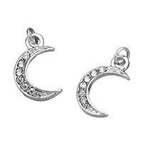 Zinc Alloy Pendants Moon silver color plated with rhinestone nickel lead & cadmium free Approx 1.4mm Sold By Lot