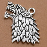Zinc Alloy Animal Pendants Wolf antique silver color plated 20mm Approx 2mm Sold By Bag