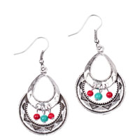 Zinc Alloy Drop Earring with Glass Seed Beads Teardrop antique silver color plated hollow nickel lead & cadmium free Sold By Pair