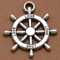 Zinc Alloy Ship Wheel & Anchor Pendant word love antique silver color plated lead & cadmium free Approx 1.5mm Sold By Bag