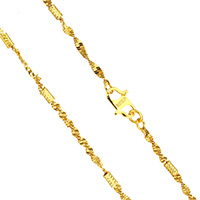 Collar de cadena de latón, metal, chapado en oro de 24 K, Cadena de Singapur & para hombre, libre de níquel, plomo & cadmio, 4x2x2mm, 2mm, Vendido para aproximado 17 Inch Sarta