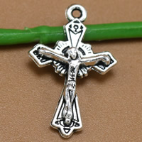 Zink Alloy Cross Hängen, Krucifix Cross, antik silver pläterad, Christian smycken, leda & kadmiumfri, 23x15mm, Hål:Ca 1.5mm, 100PC/Bag, Säljs av Bag
