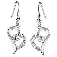 Cubic Zircon (CZ) Drop Earring Brass Heart platinum plated with cubic zirconia nickel lead & cadmium free Sold By Pair