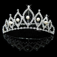 Bridal Tiaras Zinc Alloy with ABS Plastic Pearl Crown platinum color plated for bridal & with rhinestone lead & cadmium free 95mm Sold By PC